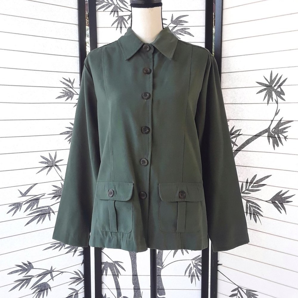 Vintage 1990s Oversized Green Button Down Utility Casual Shacket Size M